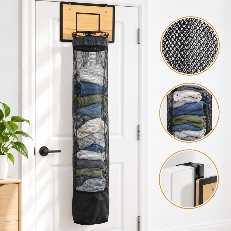 Basketball Hoop - Wooden Basketball Hoop Laundry Hamper, No